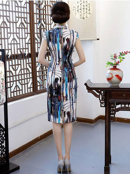 Retro Ink Printed Midi Cheongsam