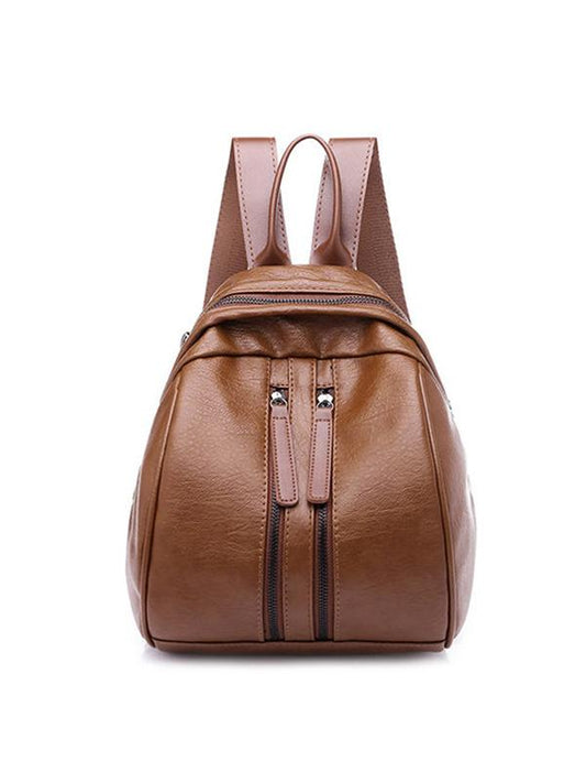 Women PU Leather Multi-pocket Backpack Solid Shoulder Bag