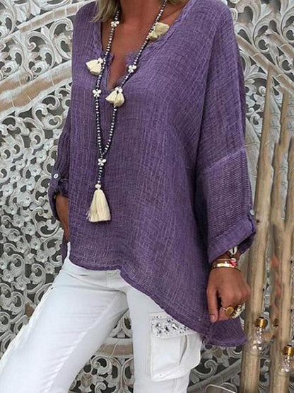 Solid Color V-neck Loose Blouses&Shirts Tops