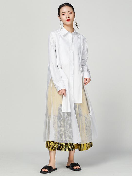 Cropped Split-joint Split-front Lapel Long Blouse