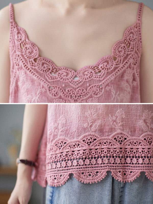 Original Solid Sleeveless Lace&Hollow V-Neck Vest