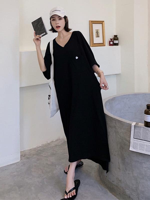 Original Solid V-Neck Dress