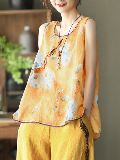 Original Floral Sleeveless Round-Neck Vest Tops