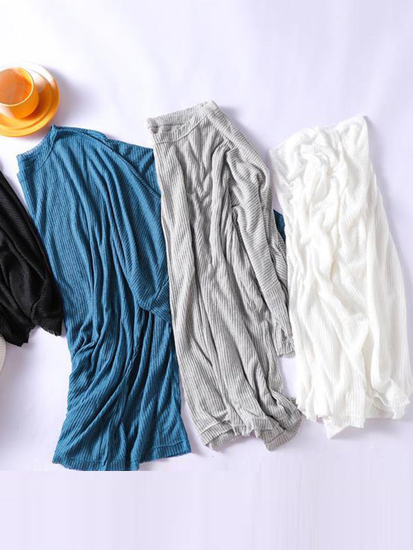 Casual Solid Round-Neck Knitting T-Shirts Tops
