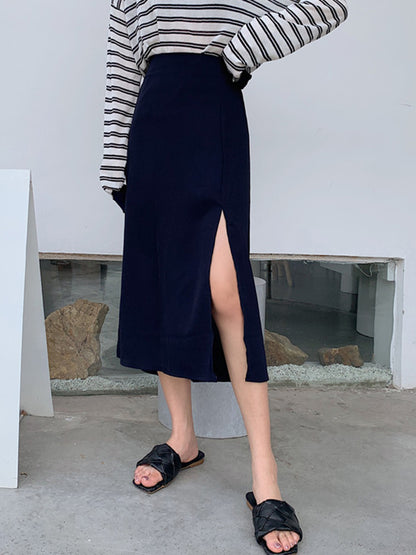 Original Solid Irregularity Split-Side A-Line Skirt