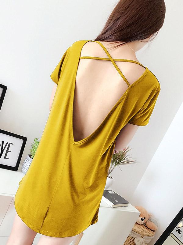 Leisure Solid V-Back Dress Pajama