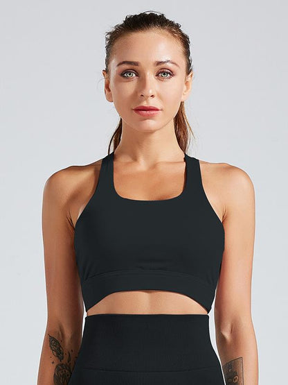 Solid Y-intersect Shouder Hollow Sports Bra