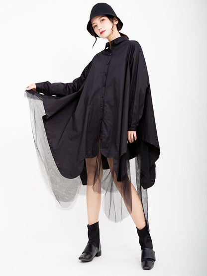 Urban Black&White Lapel Long Sleeves Shirt Dress