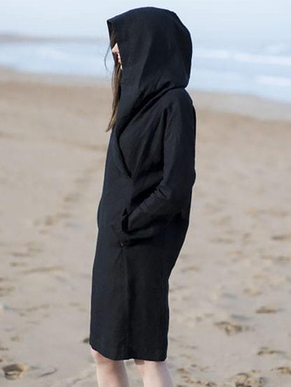 Hooded Black Simple Beach Dress