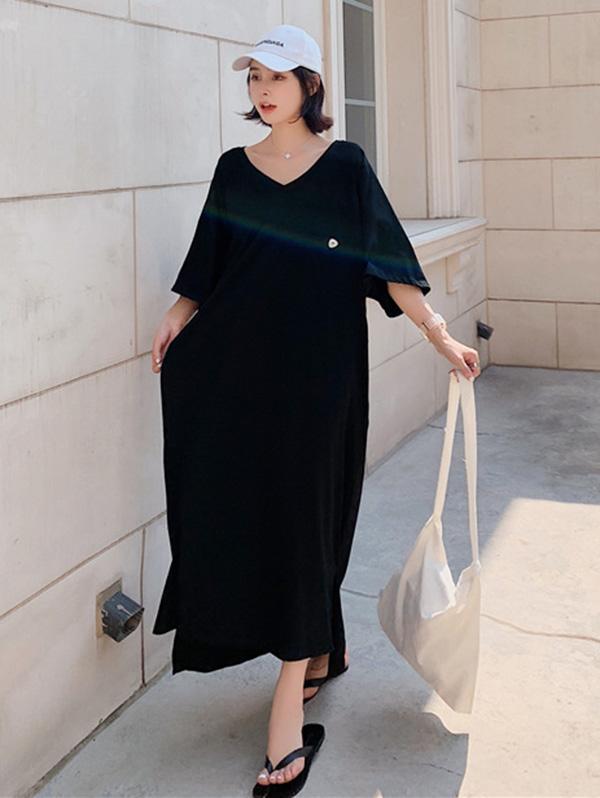 Original Solid V-Neck Dress