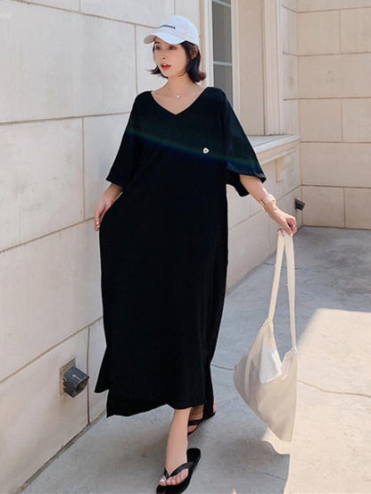 Original Solid V-Neck Dress