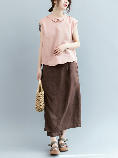 Simple Solid Color Lapel Cap Sleeve Vest Top