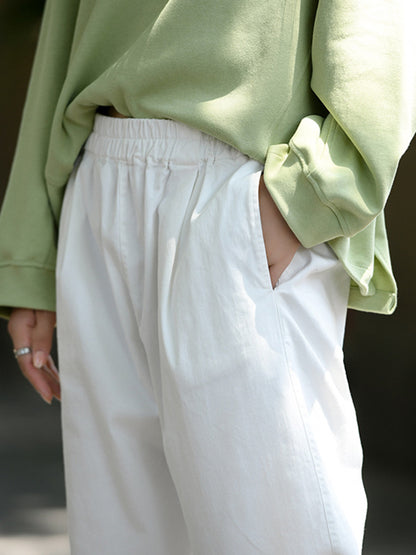 Artistic Retro Loose Elasticity Solid Color Casual Pants Bottoms