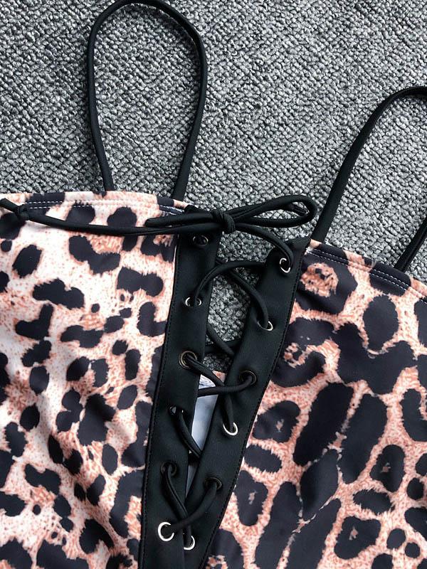 Leopard Lattice One Piece Swimsuit