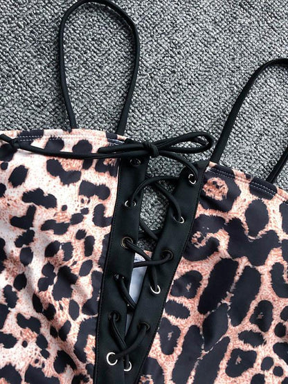 Leopard Lattice One Piece Swimsuit