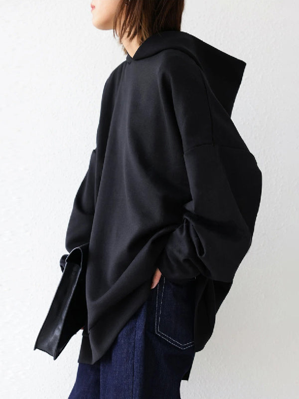 Urban Loose Solid Color Split-Back Long Sleeves Hoodies