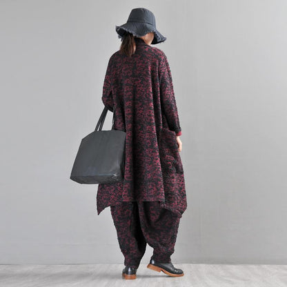 Buykud Irregular Design Retro Jacquard Trench Coat