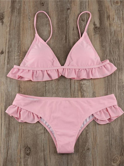 Ruffle Plain Bikinis Swimwear