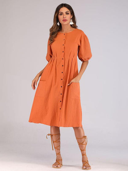 Casual Round-Neck solid Midi Dresses