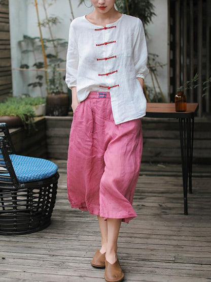 Casual Retro Frog Wide Leg Cropped Trousers