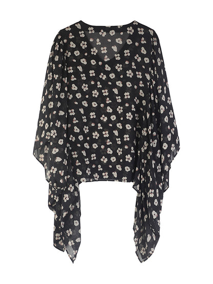 Original Loose Chiffon Floral Printed Irregular Shirt Top