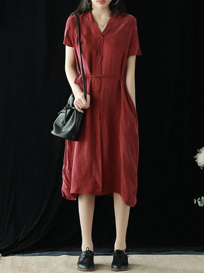 Literary Soft Lace-up Dress