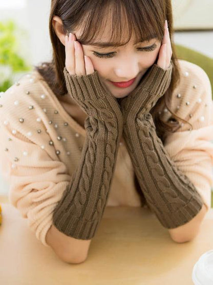 Long Warmer Solid Color Half-finger Wrist Gloves Accessories