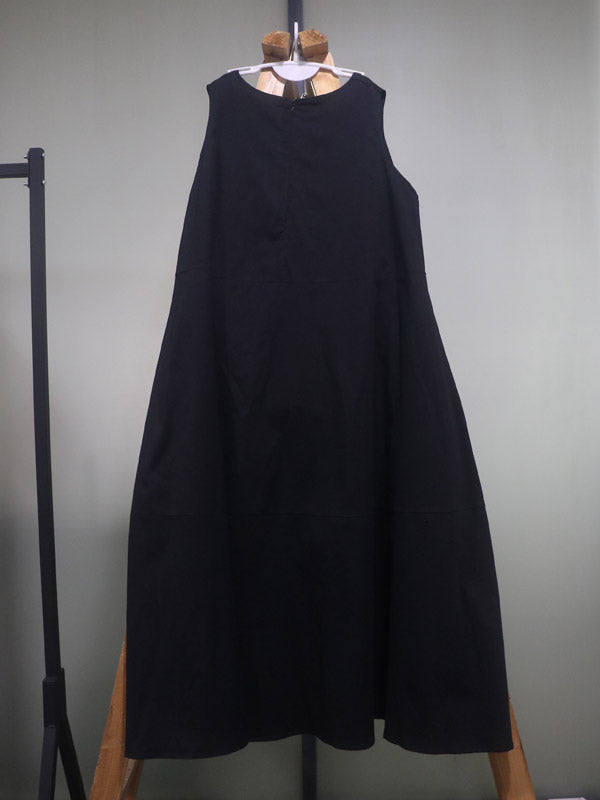 Simple Solid Color Round-Neck Sleeveless Midi Dress