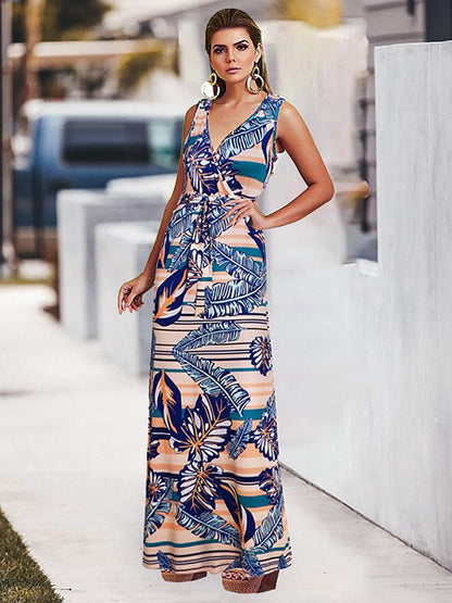 Ethnic Style Sleeveless V-neck Maxi Dress