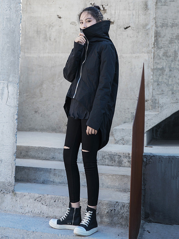 Fashion Solid Color Long Sleeves Zipper Quilted Coat