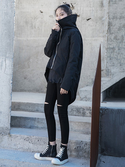 Fashion Solid Color Long Sleeves Zipper Quilted Coat