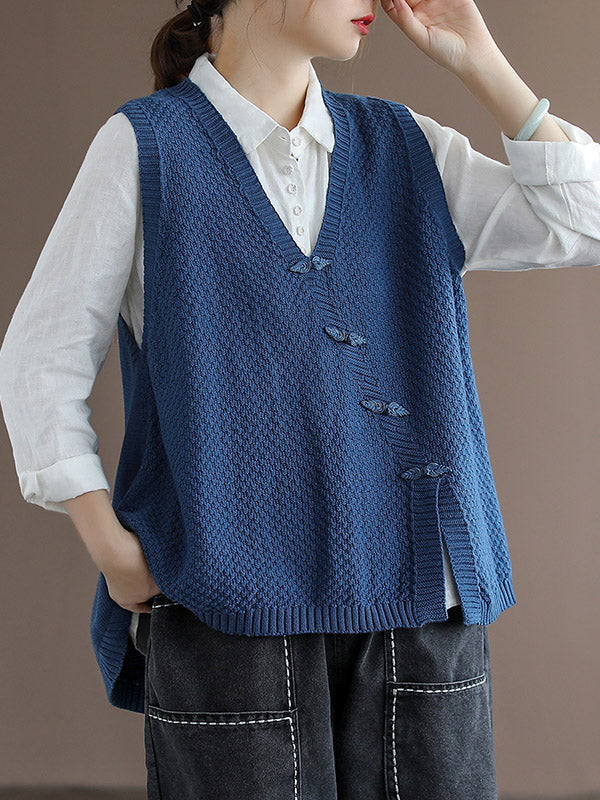 Simple Asymmetric Solid Color V-Neck Sleeveless Vest Tops