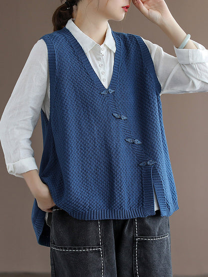 Simple Asymmetric Solid Color V-Neck Sleeveless Vest Tops