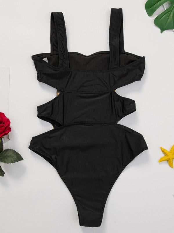 Zipper Hollow One-Piece Swimwear