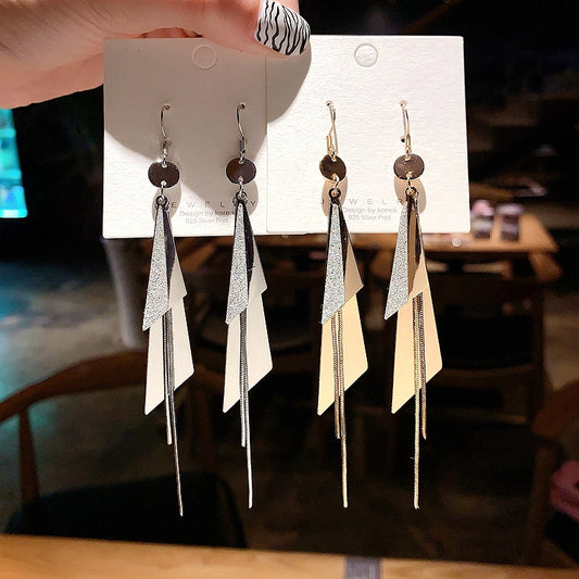 S925 silver needle long tassel earrings