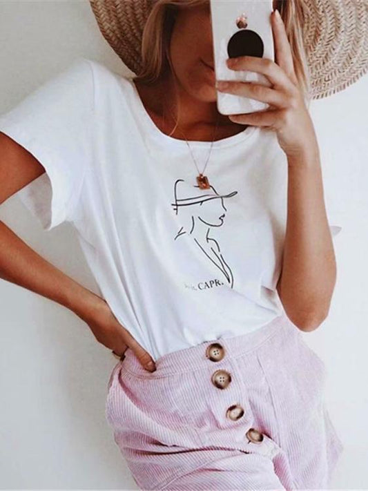 Casual Round-neck Short Sleeves Loose T-shirt