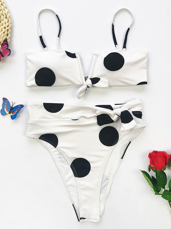 V-Neck Knotted Split Bikini Swimsuit