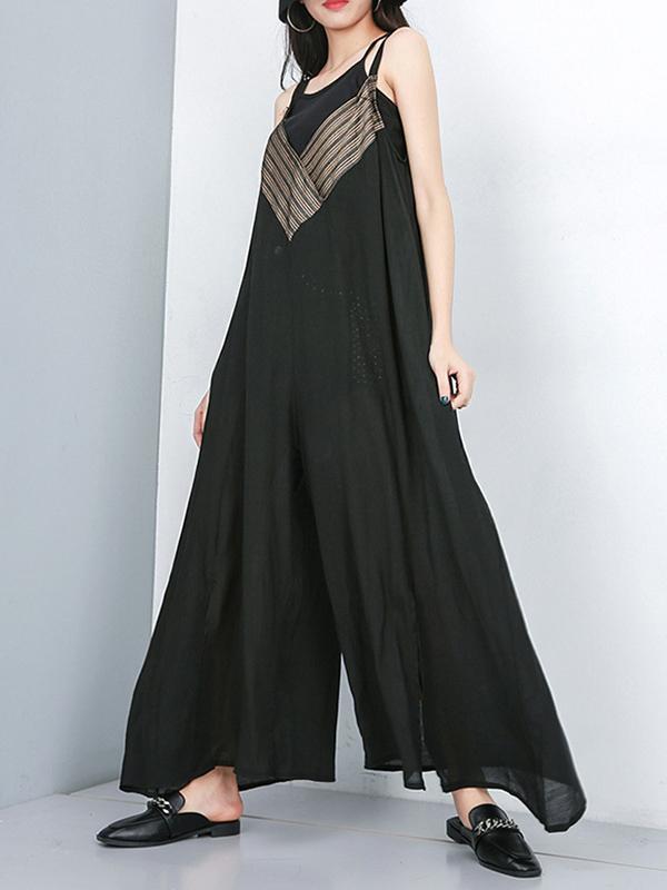 Loose V-neck Wide-leg Jumpsuits