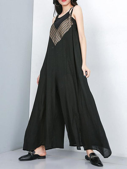 Loose V-neck Wide-leg Jumpsuits