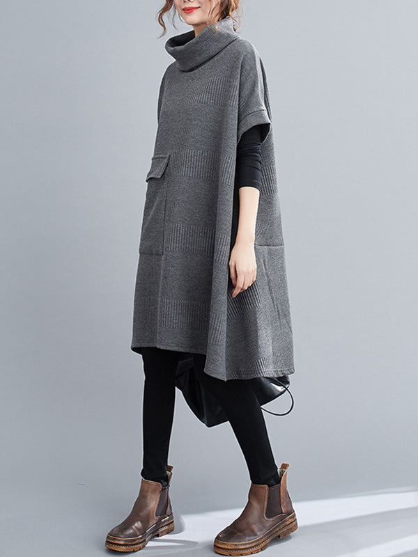 Urban Solid Color Half Sleeves High-Neck Knitting Midi Dress