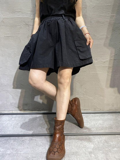 Casual With Pocket Solid Color Wide Leg Shorts