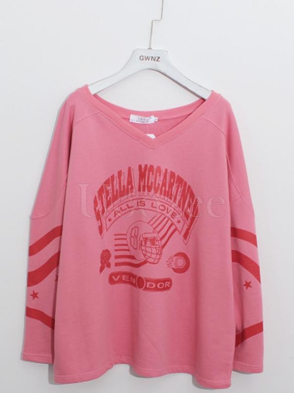 Loose Printed V-neck Sweatshirt