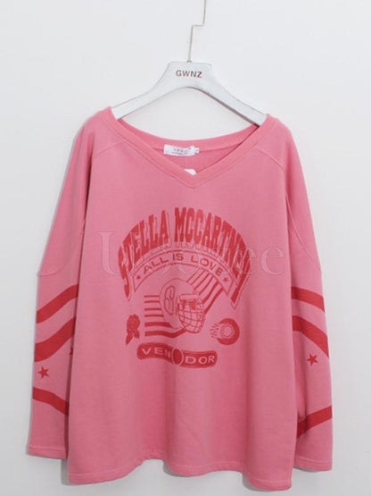 Loose Printed V-neck Sweatshirt