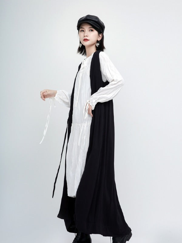 Loose Solid Pleated Lace Up Dress