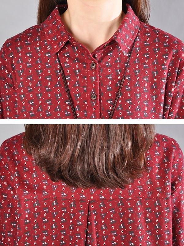 Casual Women Printed Cotton Polyester Dark Red Dress