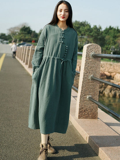 VINTAGE ELASTIC WAIST BUCKLE LACE-UP DRESS