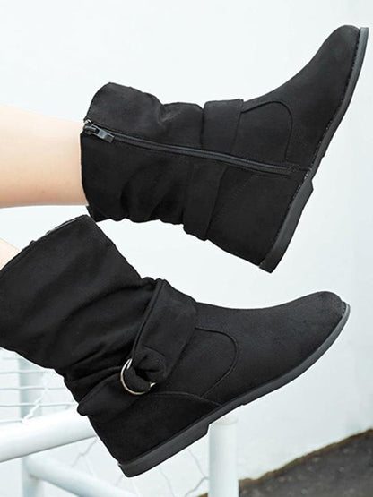Solid Color Bandage Flat Boots Shoes