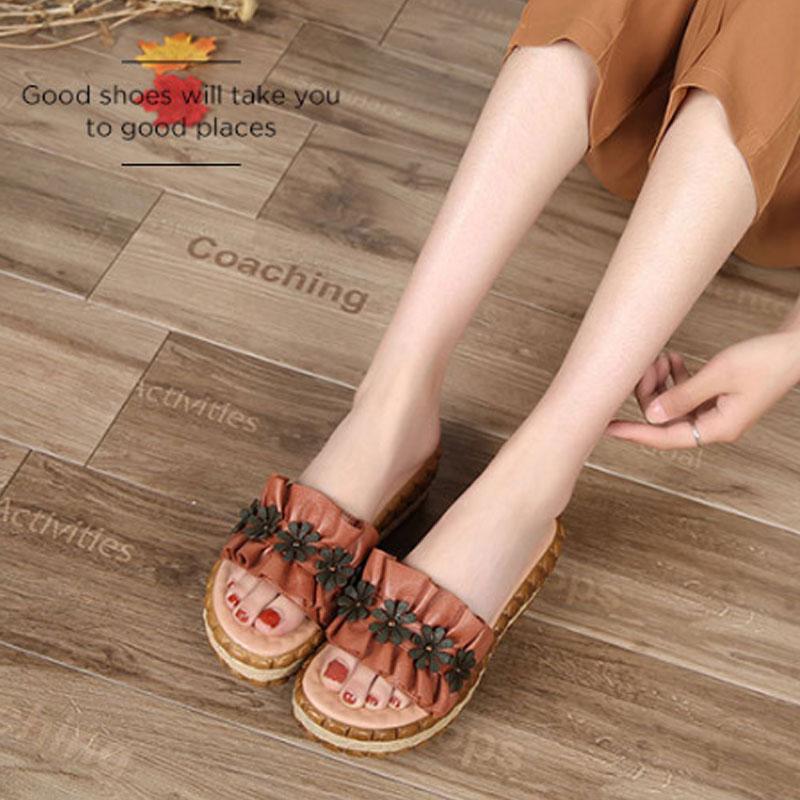 Slope Heel Thick Bottom Brown Slippers Women Beach Shoes