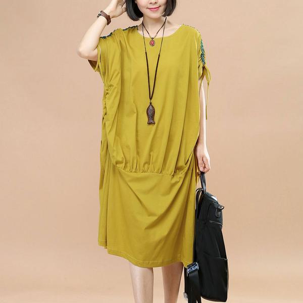 Women Loose Casual Summer Cotton Green Dress