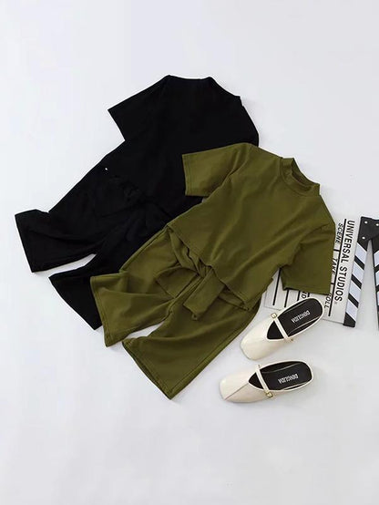 Knot Short Sleeve Backless Tees And Shorts Suits